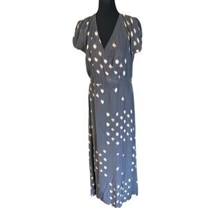 Parker Gray and Cream Patterned silk Maxi Dress XS Ikat dot boho summer